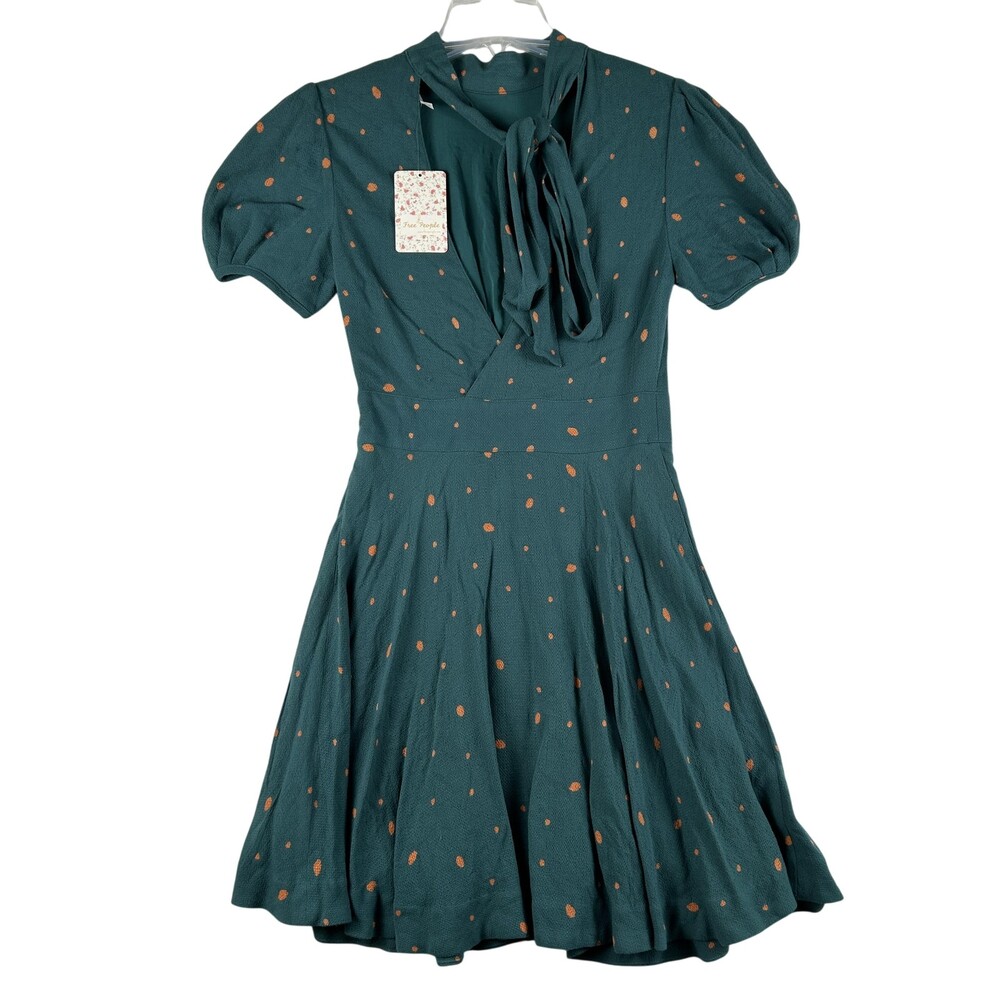 Free People Dress Womens 0 Abbie Polka Dot Puff Sleeve Fit Flare Mini Boho